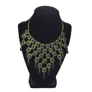 Adoriana Gemstone Bib Gold Tone Waterfall Cascading Fashion Statement Necklace